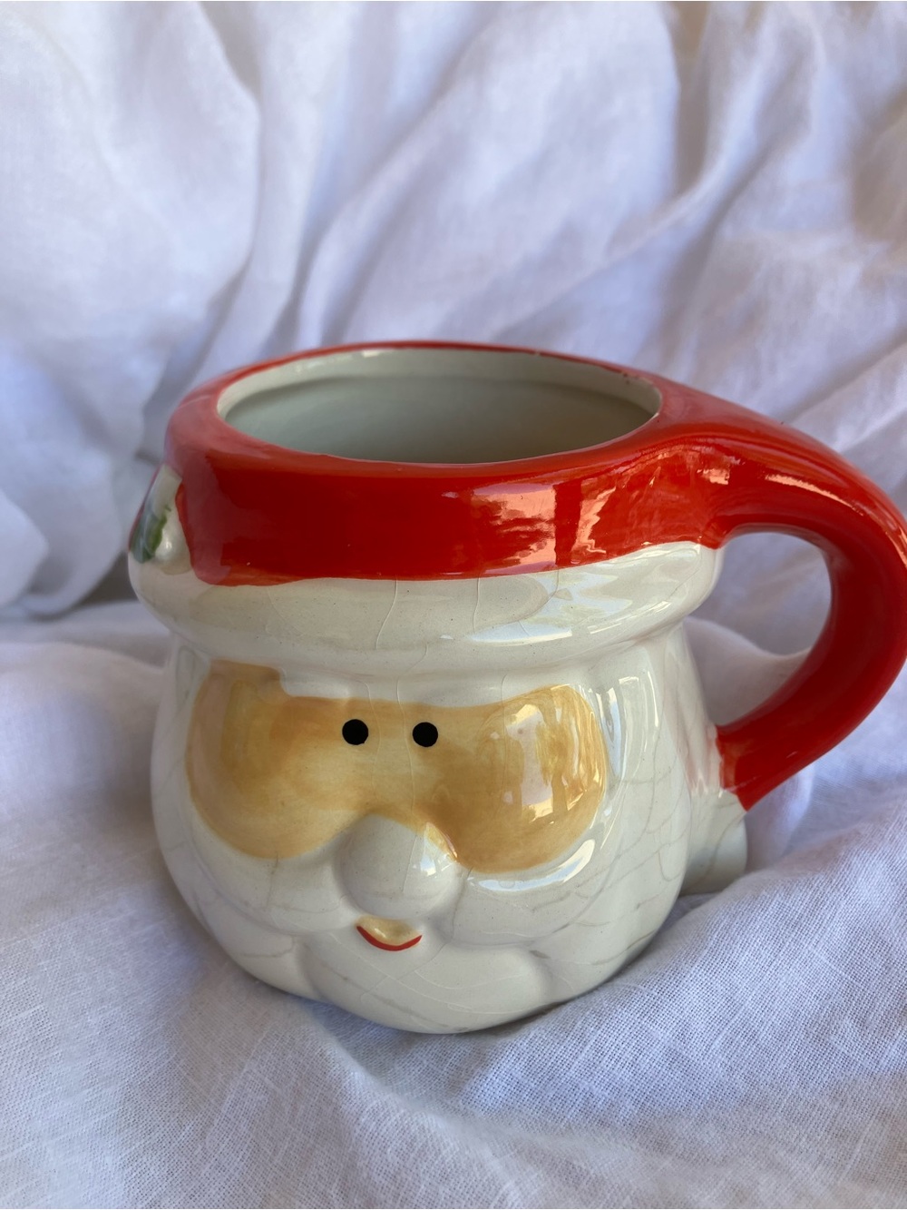 Santa Face Ceramic Mug with Red Handle